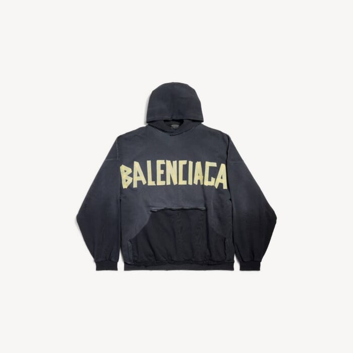 Tape Type Ripped Pocket Hoodie オーバーサイズ で 杢ブラック