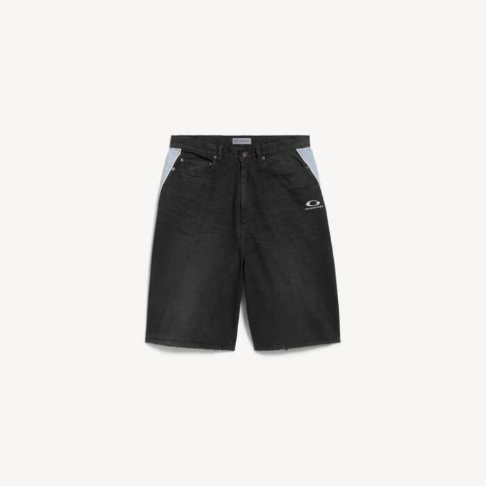 ブラック/ダークブラウン の メンズ パイピングディテール デニム ショートパンツ