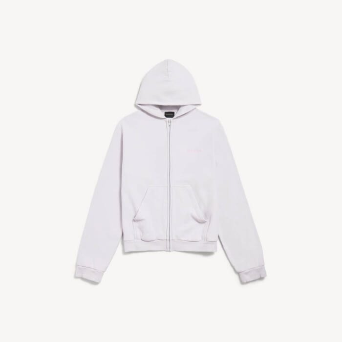 ダーティーエフェクト ホワイト/ベビーピンク の ウィメンズ Balenciaga Back ジップアップ Hoodie レギュラーフィット