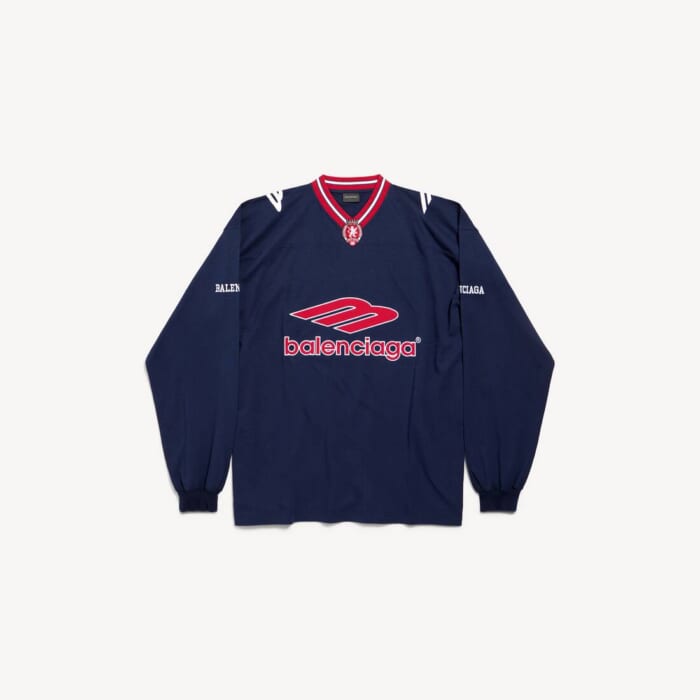 ダークネイビー/レッド の メンズ 3b Football ロングスリーブ Vネック Tシャツ