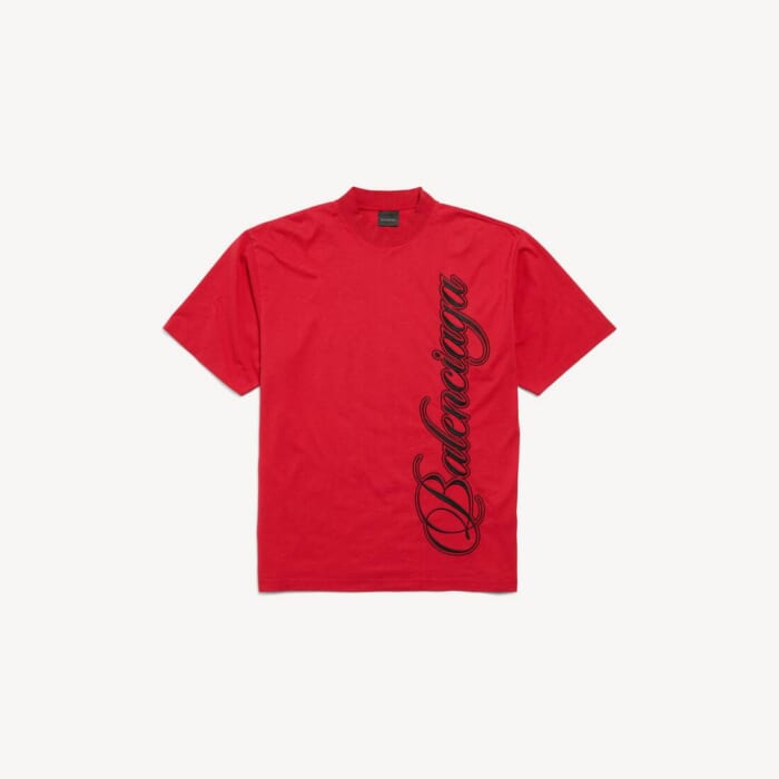 レッド/ブラック の メンズ Cursive Tシャツ ミディアムフィット