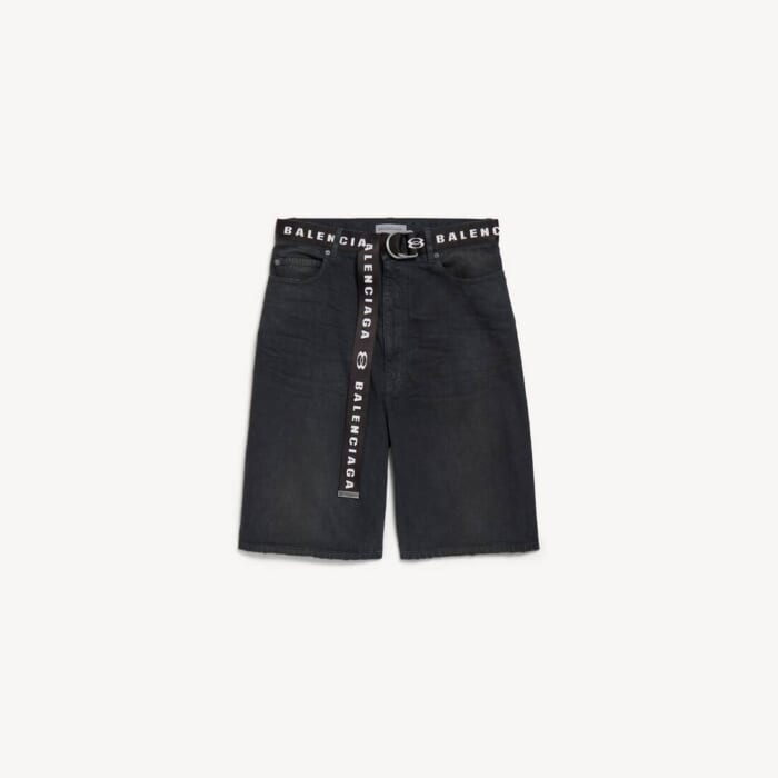 ブラック の メンズ ベルト付きショートパンツ