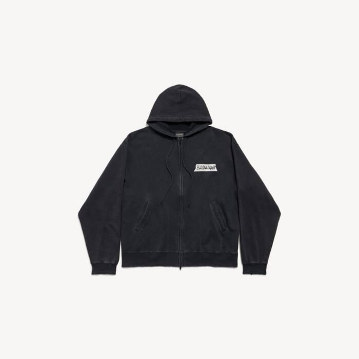 フェードブラック の メンズ Masking Tape オーバーサイズ ジップアップ Hoodie