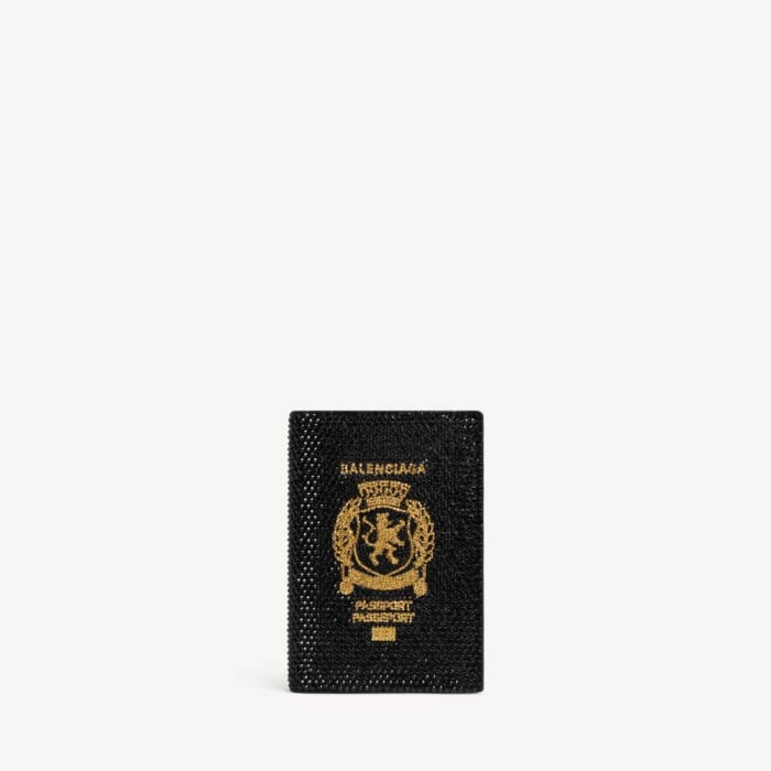 ブラック の メンズ Passport ホルダー ラインストーン付き
