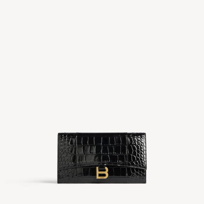 ブラック の ウィメンズ Hourglass スモール フラップ付きフラットポーチ クロコダイルエンボス