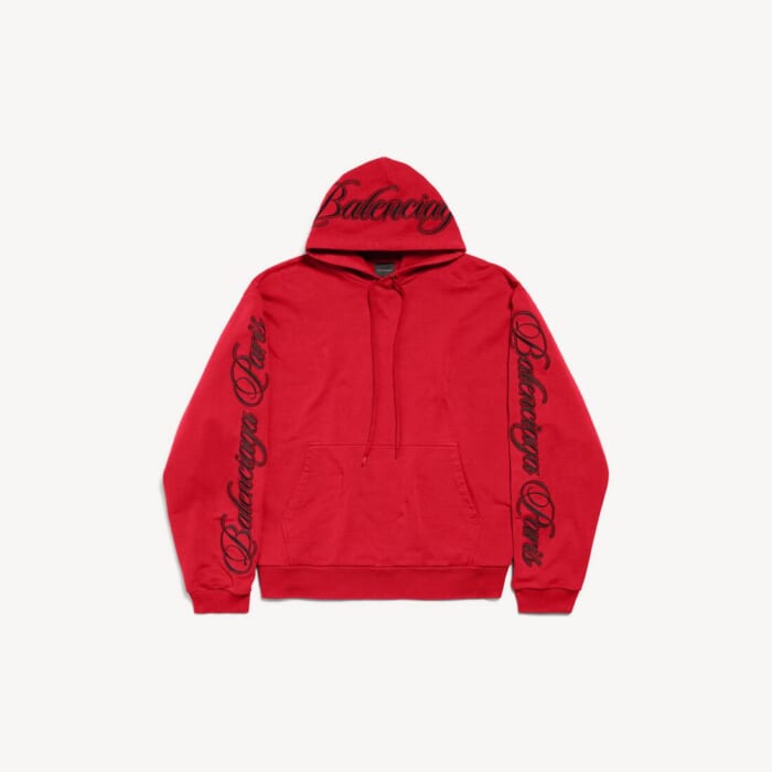 レッド/ブラック の メンズ Cursive オーバーサイズ Hoodie