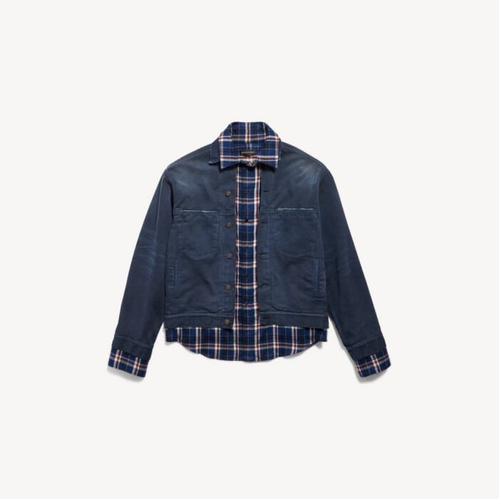 ネイビー/ダーティーエフェクト ダーク ブルー の メンズ Patched シャツ ジャケット