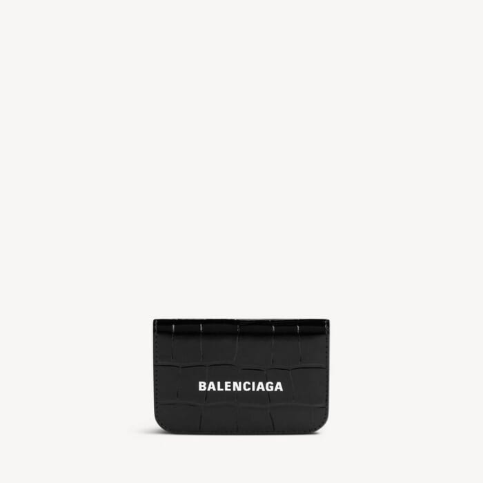 Cash Mini ウォレット　シャイニークロコダイル型押しカーフスキン で ブラック