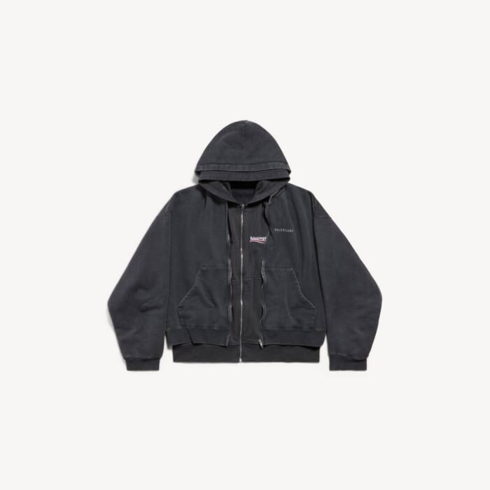 フェードブラック の メンズ レイヤード ジップアップ Hoodie