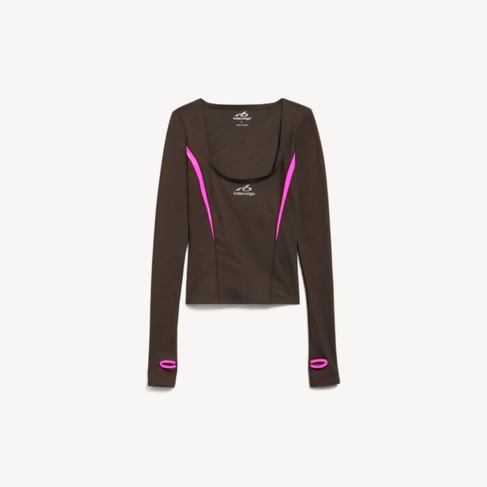 カーキ ブラウン/ショッキングピンク の ウィメンズ Techwear フィッテッド ロングスリーブ トップス