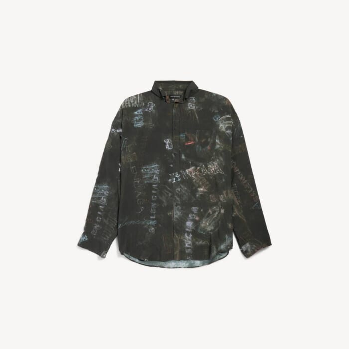 ウォッシュド ブラック の メンズ Washed Crayon Allover ロングスリーブ Cocoon シャツ