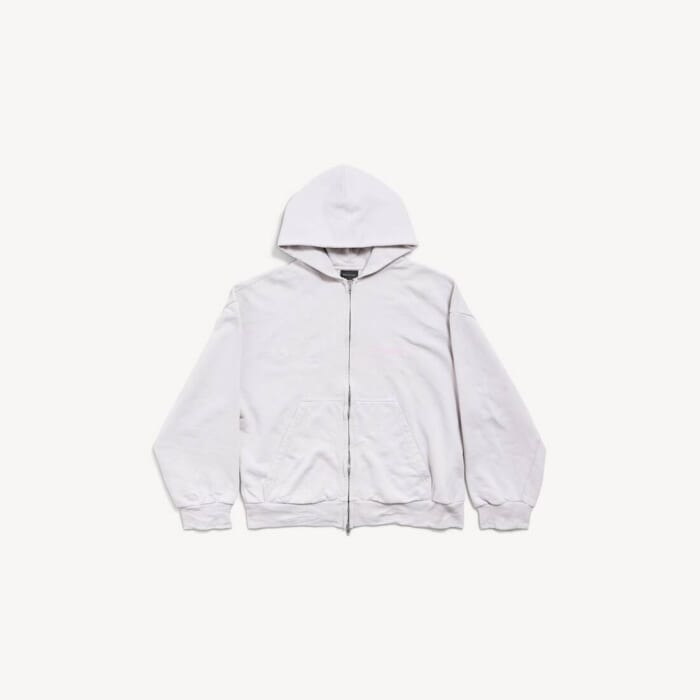 ダーティーエフェクト ホワイト/ベビーピンク の メンズ Balenciaga Back ジップアップ Hoodie レギュラーフィット