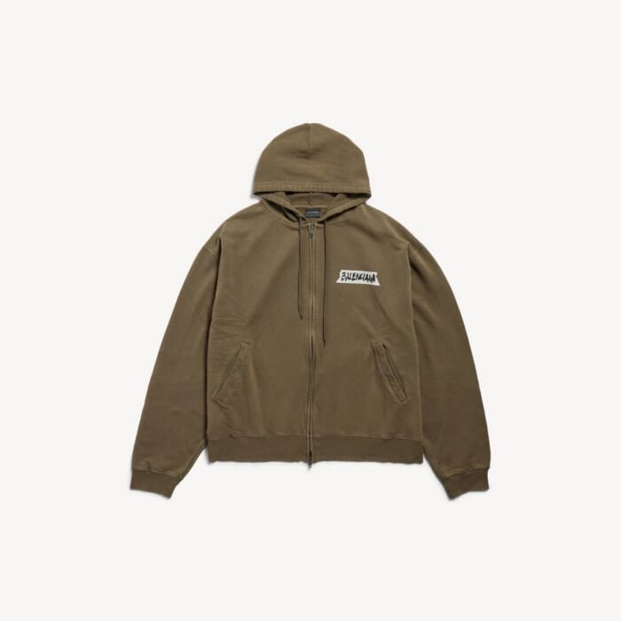 カーキ の メンズ Masking Tape オーバーサイズ ジップアップ Hoodie