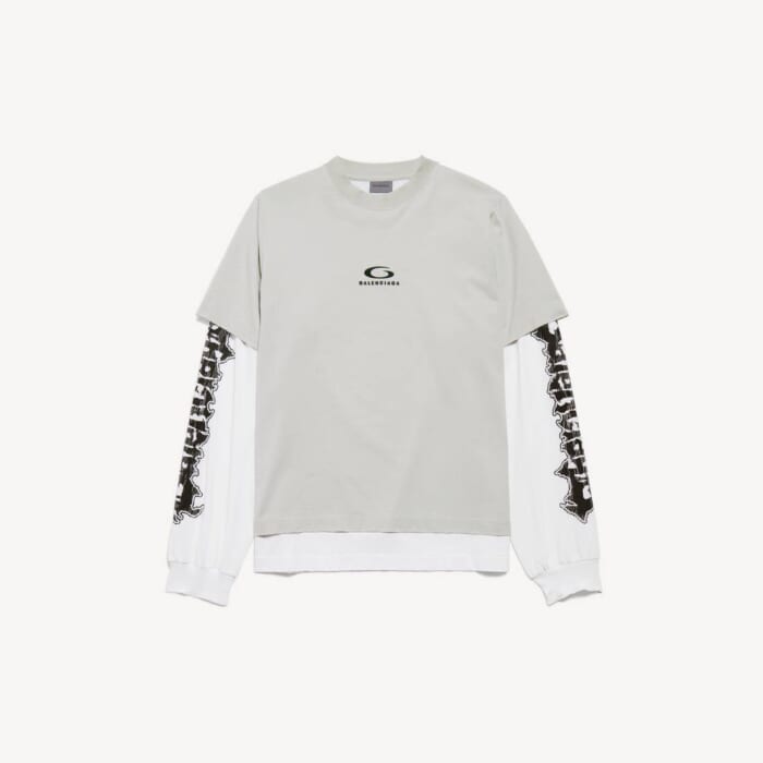 ライトグレー/ホワイト の メンズ ハイブリッド ダブルtシャツ