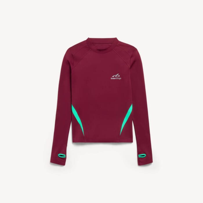 バーガンディ/アクア の メンズ Techwear フィッテッド ロングスリーブ トップス