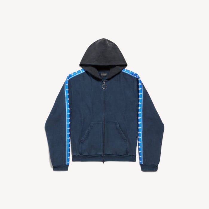 ネイビー/ブルー/ブラック の メンズ Stripe Patched フード ジップアップ Hoodie