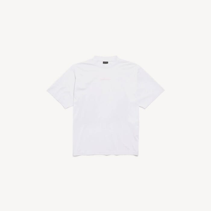 ダーティーエフェクト ホワイト/ベビーピンク の メンズ Balenciaga Back Tシャツ ミディアムフィット