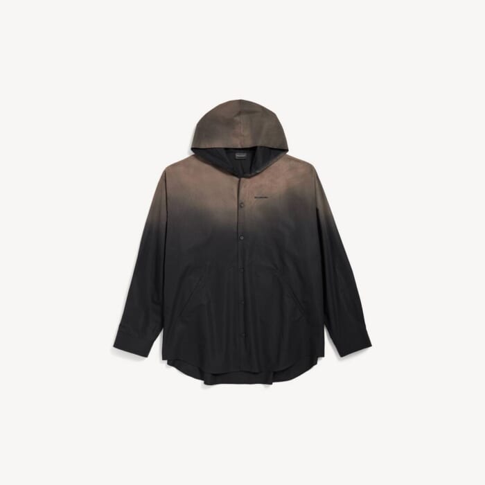 ブラック の メンズ フーデッド オーバーサイズ シャツ