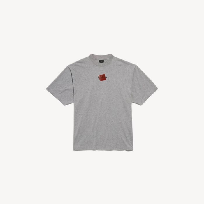 ヘザーグレー/ブラック/レッド の メンズ Taped Balenciaga Back Tシャツ ミディアムフィット