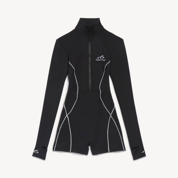 ブラック の ウィメンズ Techwear ショート ロングスリーブ ボディスーツ
